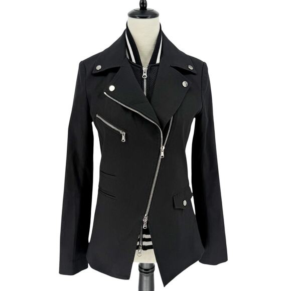 Veronica Beard Hadley Moto Black Jacket with Striped Varsity Dickey Size Small - Picture 4 of 16